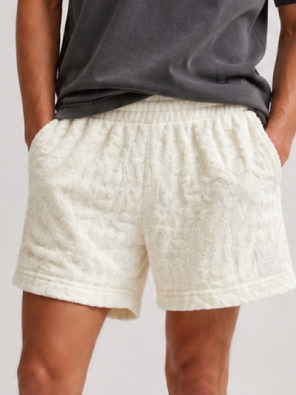 H&M Cream Quilted Terry Knit Men's Athletic Shorts